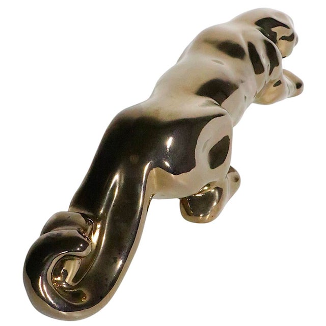 Gold Mid Century Ceramic Panther in Dark Gold Glaze Finish Inspired by Haeger For Sale - Image 8 of 12