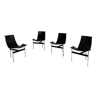 Italian Modern Leather T Chairs by Katavolos, Littell and Kelley for ICF, 1960s, Set of 4 For Sale
