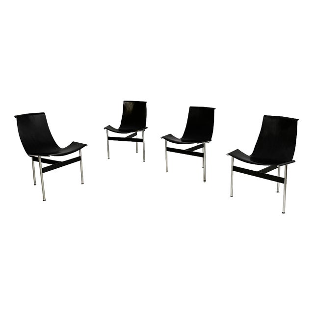 Italian Modern Leather T Chairs by Katavolos, Littell and Kelley for ICF, 1960s, Set of 4 For Sale