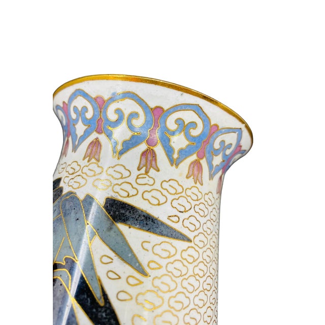 Gray Vintage Gray and Black Bamboo Cloisonne Vase For Sale - Image 8 of 12
