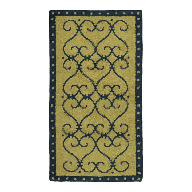 Antique Art Deco Rug in Gold With Classic Architectural Design - Rug & Kilim For Sale