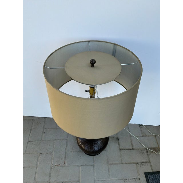 Wood Currey & Co Hammered Gourd Bronze Lamp For Sale - Image 7 of 8