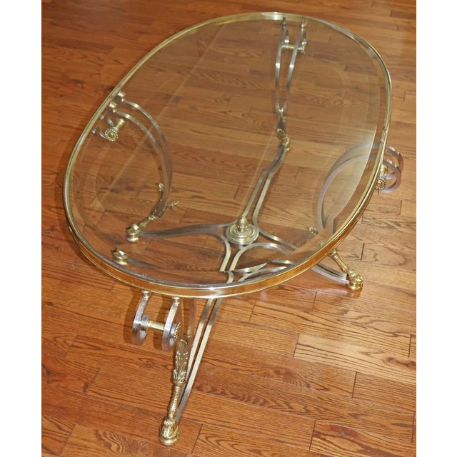 Labarge 1980s Steel & Brass Glass Top Coffee Cocktail Table Attributed to Labarge For Sale - Image 4 of 11