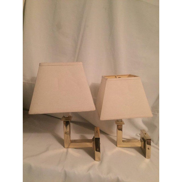 Vintage Modern Square Arm Wall Lamps Heavy Brass in the Style of Karl Springer - a Pair For Sale - Image 6 of 12