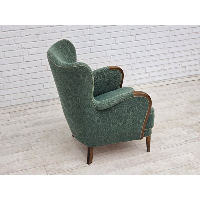 Vintage Danish Lounge Chair in Green Furniture Velour and Beech Wood, 1960s For Sale - Image 12 of 18