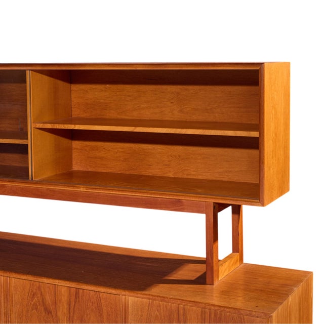 Wood Kurt Østervig Style Mid Century Danish Teak Sliding Door Credenza and Hutch For Sale - Image 7 of 14