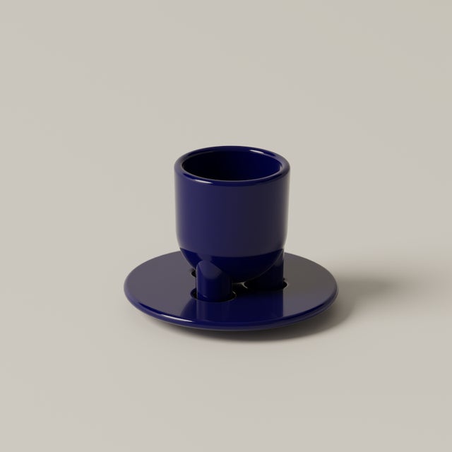 Cuuup Super Glossy Cobalt Coffee Cup and Saucer by Burgio., Set of 2 For Sale - Image 4 of 4