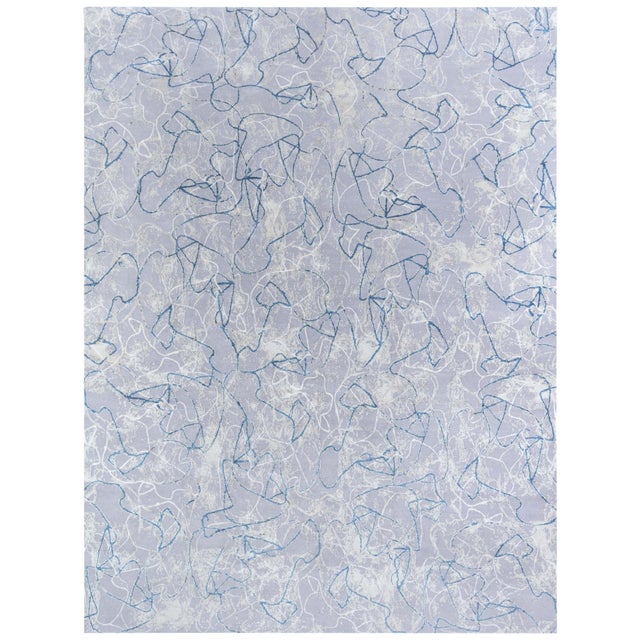 Modern Tibetan Ink Ondulations Hand-Knotted Wool & Silk Rug by Doris Leslie Blau For Sale