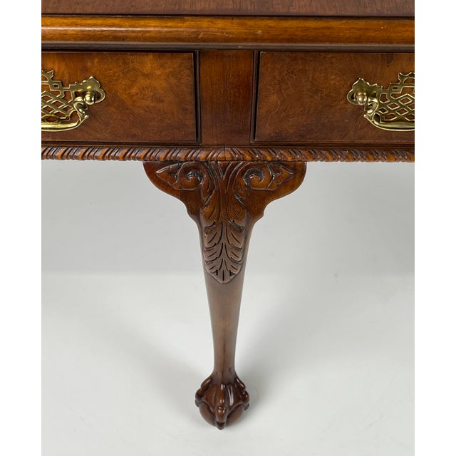 Vintage Baker Furniture Chippendale 5-Leg Burl Walnut & Mahogany Console Table For Sale - Image 9 of 16