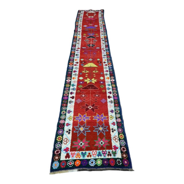 Early 20th Century Vintage Turkish Geometric Runner-2′5″ × 13′2″ For Sale
