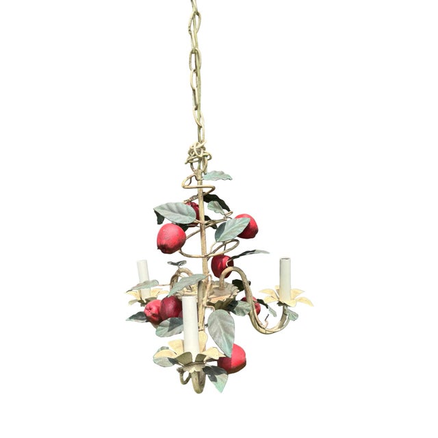 1960s Vintage Italian-Style Tole Fruit & Leaf Three-Light Chandelier For Sale - Image 5 of 6
