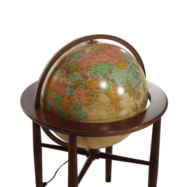 Large MCM Replogle Floor Model Lighted World Globe on Walnut Base Signed 20thC For Sale - Image 9 of 11