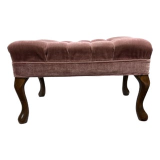 Tufted Dusty Rose Pink Velvet Ottoman For Sale
