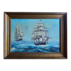 Vintage 1971 Jantz Framed Tall Ships & Clipper Ships Maritime Oil Painting