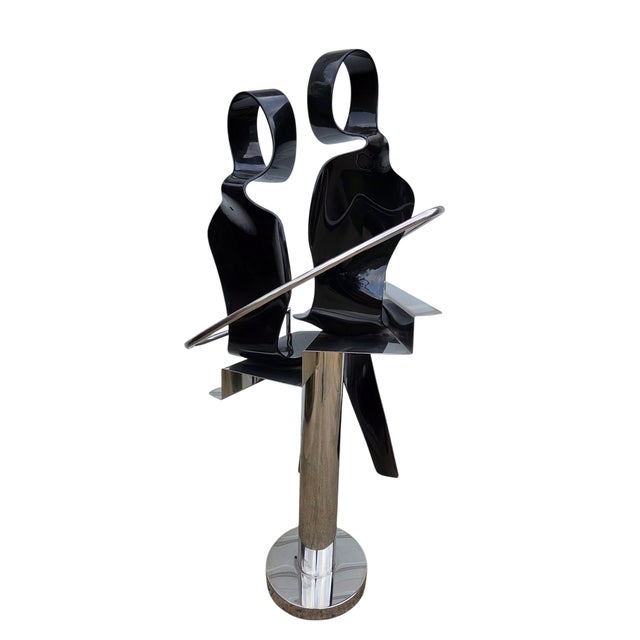 Vintage Raymond Karpuska Sculpture Modernist Figural Post-Modern Seated Lovers For Sale - Image 12 of 18