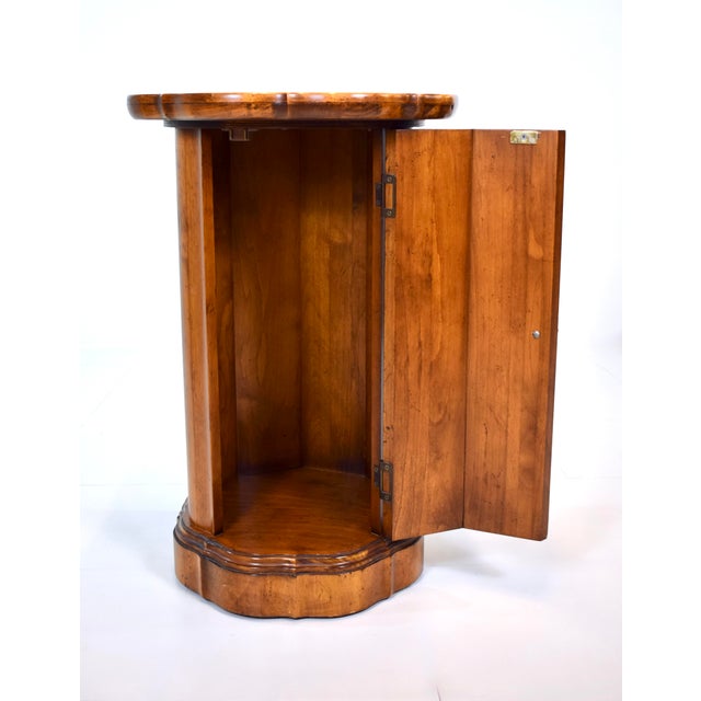 Baker Furniture Company Burl Scalloped Pedestal Drum Table Cabinets, Pair For Sale - Image 4 of 7