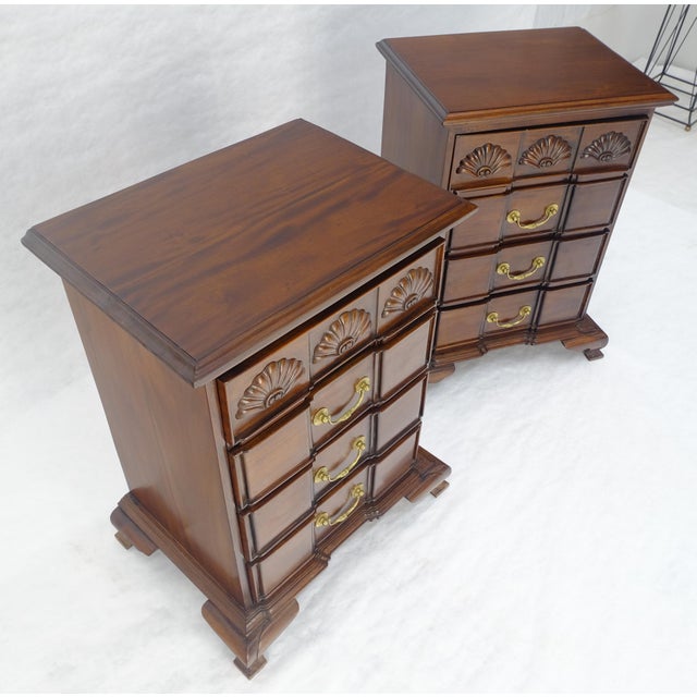 Pair of Solid Mahogany Brass Pull 4 Drawer Bracket Feet Night Stands Tables MINT For Sale - Image 10 of 18