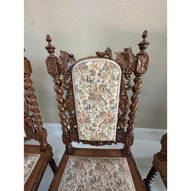 Circa 1860 French Louis XIII Hunting Style Carved Oak Chairs, Set of 6 For Sale - Image 12 of 15