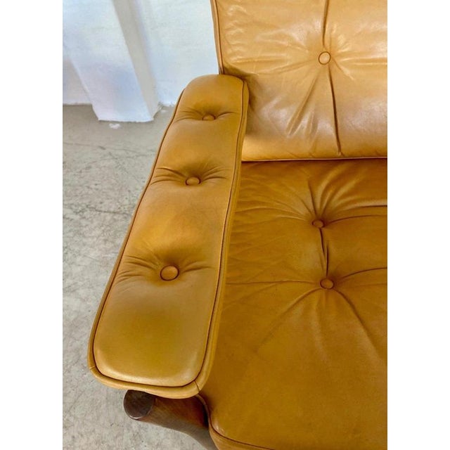 Vintage Swedish Tan Leather and Wood Lounge Chair by Göte Möbler, 1970s For Sale - Image 3 of 18