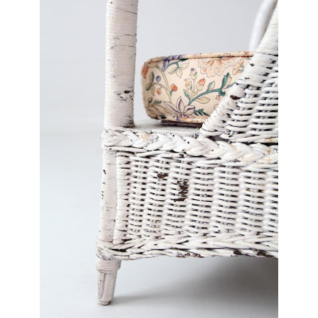 Antique White Wicker Lounge Chair With Floral Cushions For Sale - Image 6 of 17