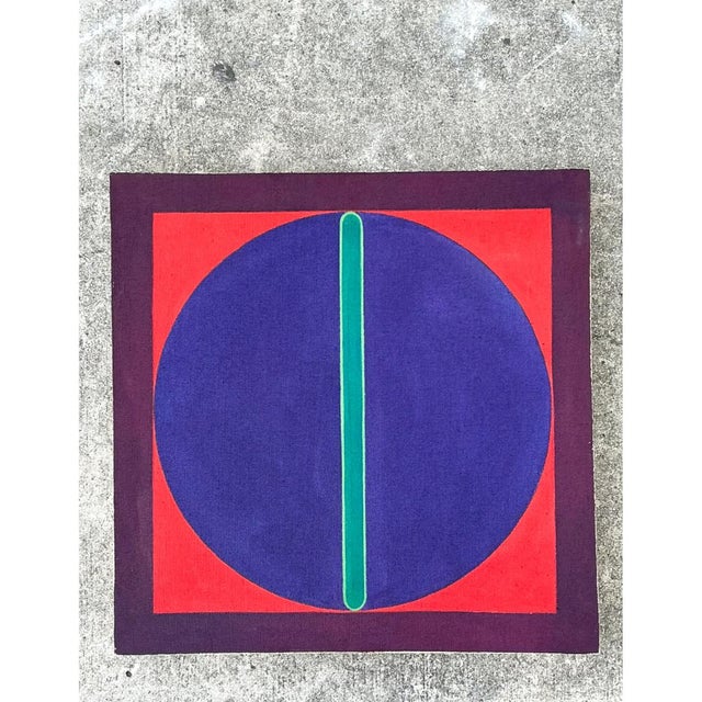 Vintage Geometric Abstract Painting on Canvas For Sale - Image 4 of 12