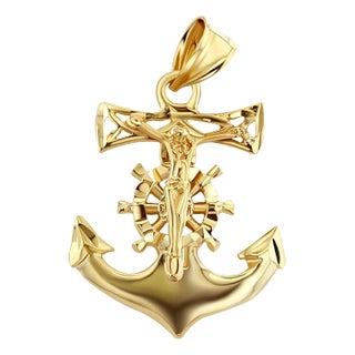 Nautical Style Crucifix Cross on Anchor with Diamond Cuts 16" For Sale