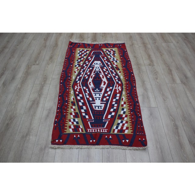1970s Mid-Century Modern Style Geometric Desing Handmade Kilim Rug For Sale - Image 12 of 12