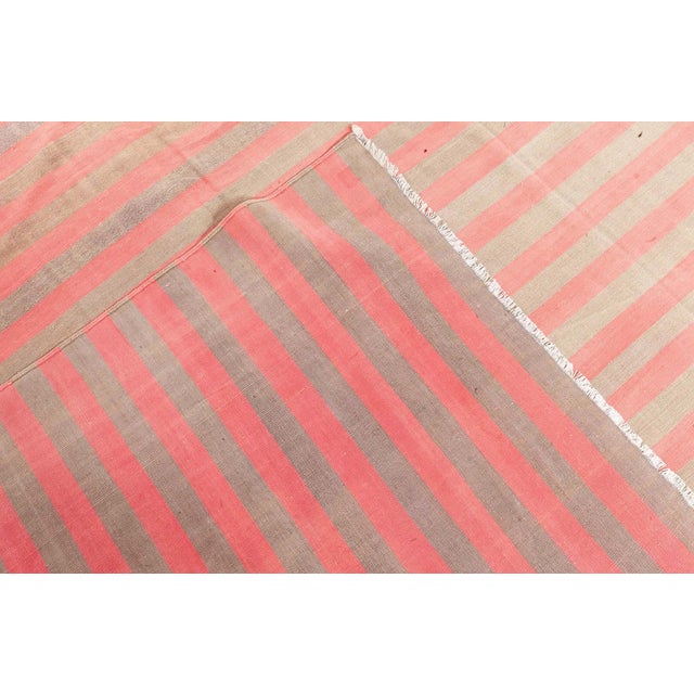 Sky Blue Doris Leslie Blau Vintage Indian Dhurrie Striped Rug For Sale - Image 8 of 8