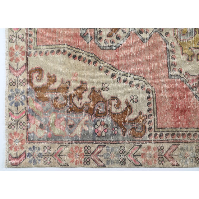 Mid 20th Century Hand-Knotted Oushak Rug From Turkey in Muted Rose & Blue - 4' 2'' X 6' 11'' For Sale - Image 10 of 11