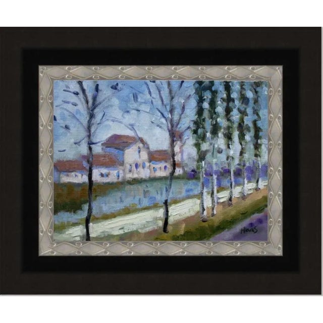 Along the Canal, Modern Impressionist Landscape Oil Painting For Sale - Image 4 of 7