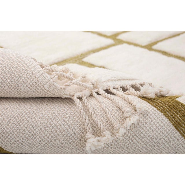 Ivory Architectural Maze Hand-Knotted Moroccan Wool Rug | 11'10" X 8'10" | One of a Kind For Sale - Image 8 of 9