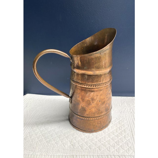 Early 20th C Primitive Rustic Hand-Hammered, Forged Copper Pitcher For Sale - Image 4 of 17