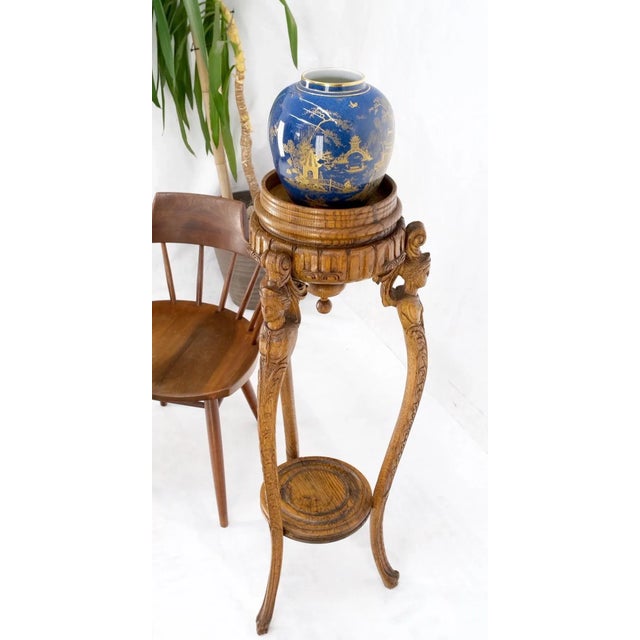 Antique Carved Oak Tripod Tri legged Plant Stand For Sale - Image 10 of 13