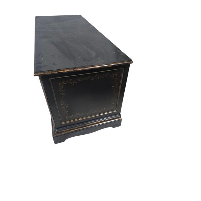 Mid 20th Century Asian-Inspired Black Lacquer Credenza With Hand-Painted Bamboo Panels For Sale - Image 6 of 6