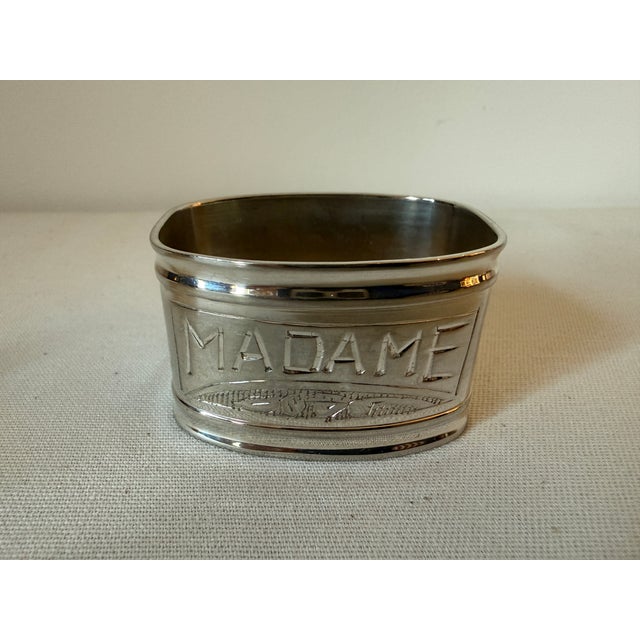 Vintage Silver Plated French Napkin Rings Monsieur & Madame, Set 2 For Sale In Portland, OR - Image 6 of 12