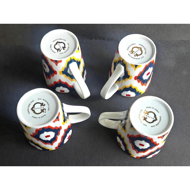 Vintage Ikat Patterned Porcelain Coffee Cups, Set of 4 For Sale - Image 9 of 10
