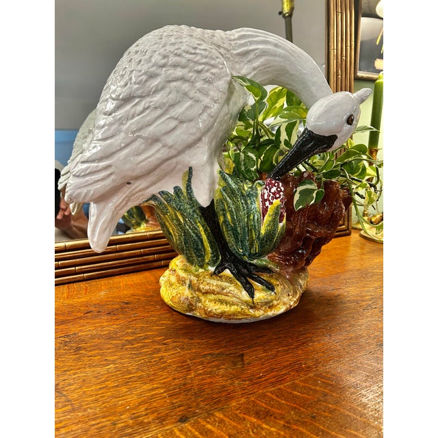 Rustic European Mid 20th Century Large Majolica Swan Planter or Cache Pot in the Barbotine Style For Sale - Image 3 of 11