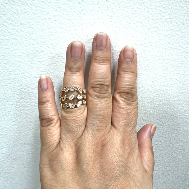 Beautiful 2.31 ct. round, marquise, pear, and emerald cut diamonds. Handmade in 18k yellow gold. Ring size 7.