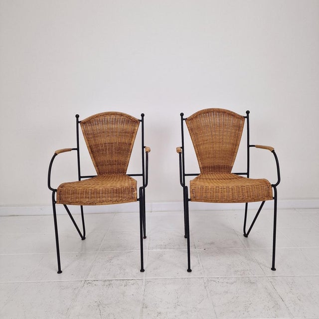 Mid-Century Modern Wicker and Iron Armchairs from Frederic Weinberg, USA, 1950s, Set of 2 For Sale - Image 3 of 18