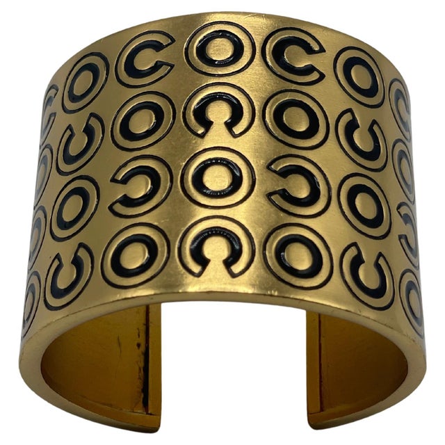 French Chanel Gold Cuff Coco Bracelet For Sale - Image 3 of 12