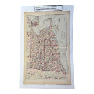 "Antique 1870s g.w. Gray & Son Map of Massachusetts, Rhode Island, & Connecticut (32" X 20")" For Sale