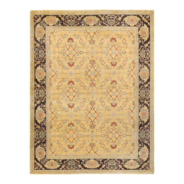 Yellow Eclectic, One-of-a-Kind Hand-Knotted Area Rug in Yellow, 9' 3" x 12' 5" For Sale - Image 8 of 8