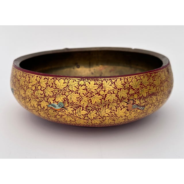Mid 20th Century Kashmiri Paper Mache Bowl Lined in Brass For Sale - Image 4 of 9