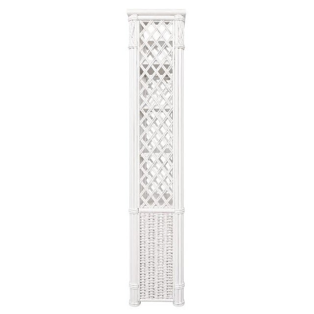 White Pair of Petite White Lacquer Faux Bamboo & Wicker Étagère Cabinets For Sale - Image 8 of 9