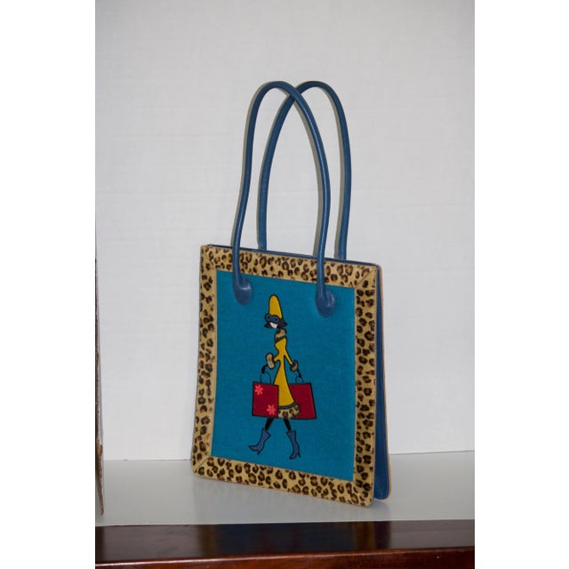Contemporary Vintage Nicole Miller Leopard Leather Calf Hair Fur Trim Novelty Handbag- It Is a Wow For Sale - Image 3 of 10