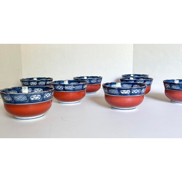 Mid 20th Century Vintage Japanese Imari Bowls With Markings Set of 8