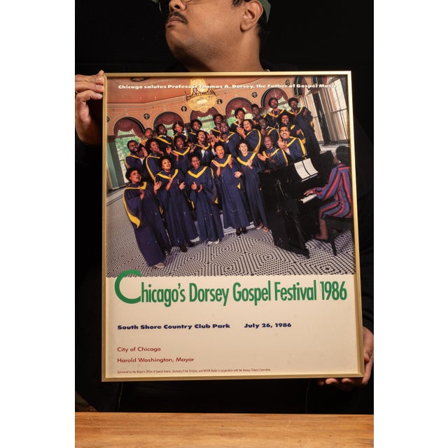 1986; City of Chicago under Mayor Harold Washington Vintage framed gospel festival announcement poster. This piece served...