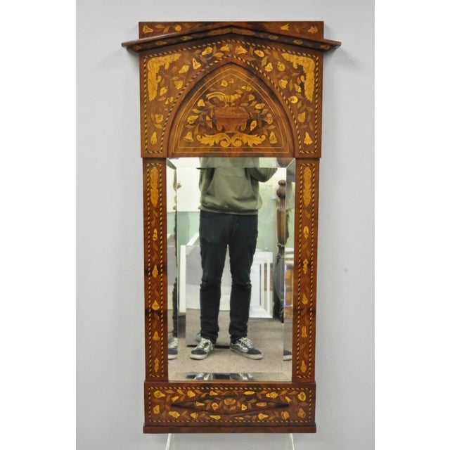 Antique Satinwood Dutch Marquetry Inlay Beveled Glass Console Pier Wall Mirror For Sale - Image 11 of 11