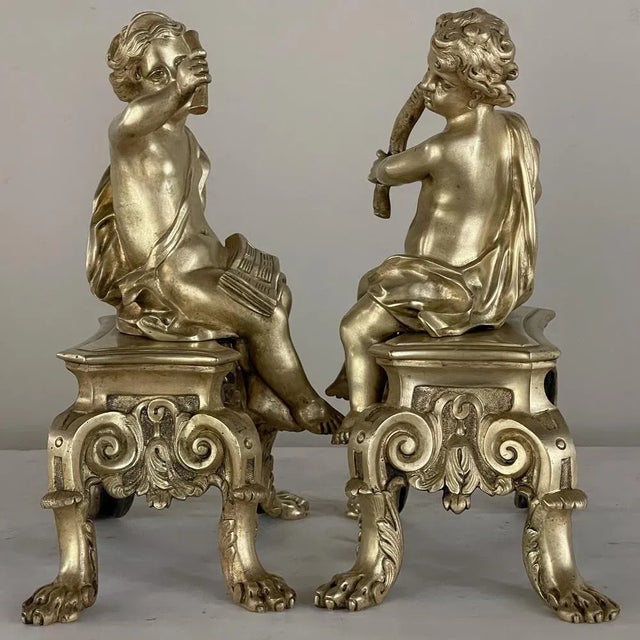 Metal Pair of Early 19th Century French Bronze Doré Cherub Statues For Sale - Image 7 of 15