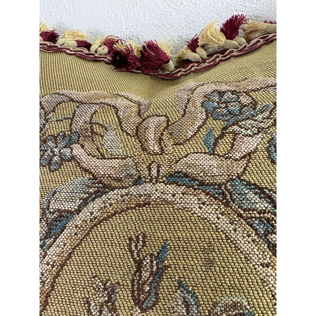 Taupe Early 20th Century Tasseled Botanical Arcade Pillow For Sale - Image 8 of 9